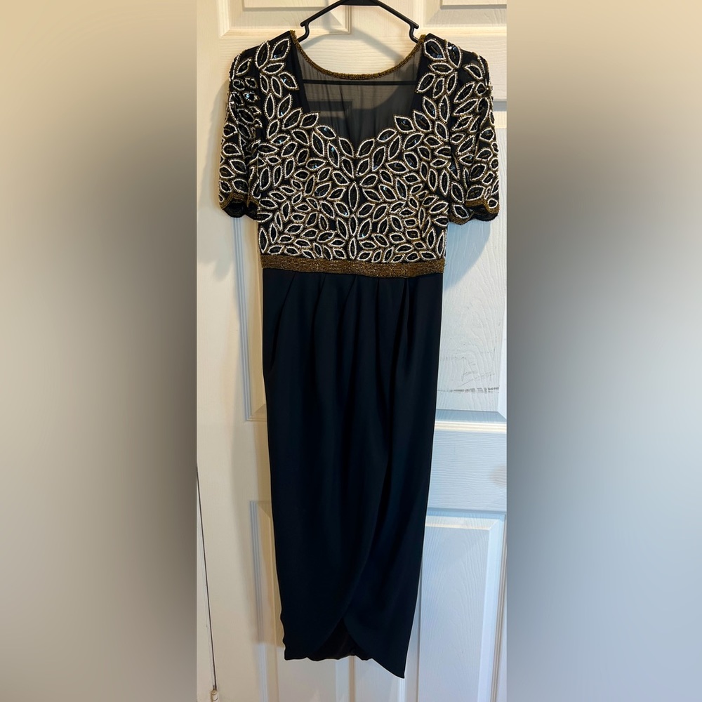 Virgos Lounge Black Vilma Beaded and Embellished Midi Dress Gown